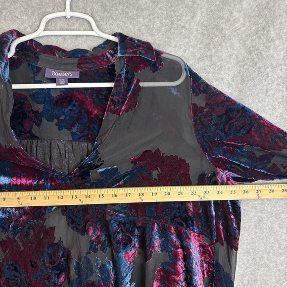 Roamans Burnout Velvet Bell Sleeve Babydoll Tunic Top Womens Size 18W Whimsigoth - Picture 3 of 7